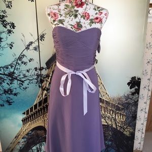 David’s Bridal Strapless Crinkle Chiffon Dress